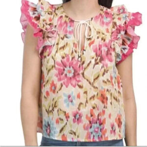 House Of Harlow 1960 Top Womens XS Zoey Khaki Ruffle Sleeve Bohemian NEW 640